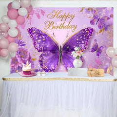 Lofaris Pink and Purple Butterfly Birthday Backdrop, Floral Fantasy Party Background, Girl Princess Photo Booth Prop