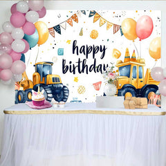 Lofaris Construction Truck Birthday Backdrop, Dump Truck Cone Party Background, Boy Bday Cake Table Banner