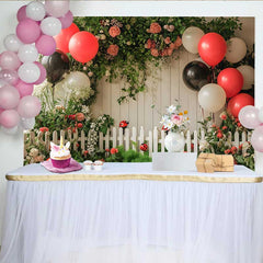 Lofaris Ladybug Birthday Backdrop, Red Black Balloon Garden Fence Background, Girl 1st Bday Cake Smash Prop