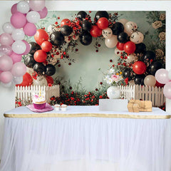 Lofaris Ladybug Floral Birthday Backdrop, Red Rose Balloon Arch Background, Girl Cake Smash Photo Booth Prop