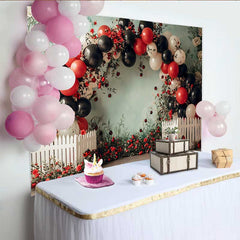 Lofaris Ladybug Floral Birthday Backdrop, Red Rose Balloon Arch Background, Girl Cake Smash Photo Booth Prop