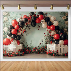 Lofaris Ladybug Floral Birthday Backdrop, Red Rose Balloon Arch Background, Girl Cake Smash Photo Booth Prop