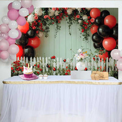Lofaris Ladybug Green Wall Birthday Backdrop, Floral Fence Balloon Background, Girl Spring Party Decoration