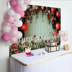 Lofaris Ladybug Green Wall Birthday Backdrop, Floral Fence Balloon Background, Girl Spring Party Decoration
