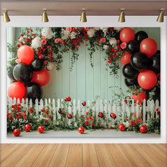 Lofaris Ladybug Green Wall Birthday Backdrop, Floral Fence Balloon Background, Girl Spring Party Decoration