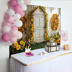 Lofaris Spring Bee Birthday Backdrop, Sunflower Honeycomb Door Background, Baby Shower Photo Studio Prop