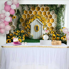 Lofaris Photography Backdrop, Sunflower Garden Bee House Honeycomb Cake Smash Prop