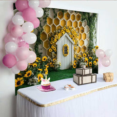 Lofaris Photography Backdrop, Sunflower Garden Bee House Honeycomb Cake Smash Prop