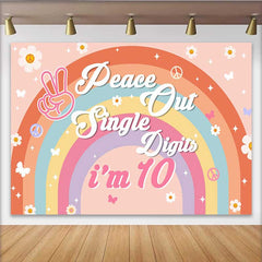 Lofaris Peace Out Single Digits Backdrop, 10th Birthday Groovy Boho Rainbow Daisy Decor