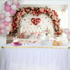 Lofaris Valentine's Day Backdrop, Pink Rose Floral Arch Bedroom White Headboard Decor