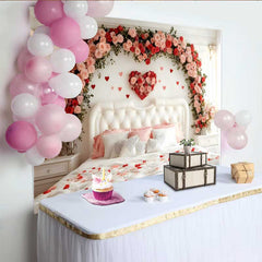 Lofaris Valentine's Day Backdrop, Pink Rose Floral Arch Bedroom White Headboard Decor