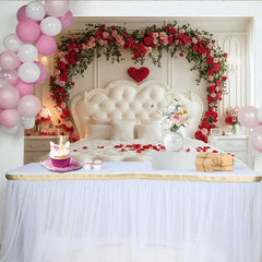 Lofaris Valentine's Day Backdrop, Red Rose Greenery Garland Bedroom Headboard Prop