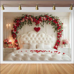 Lofaris Valentine's Day Backdrop, Red Rose Greenery Garland Bedroom Headboard Prop
