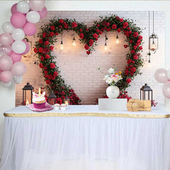 Lofaris Valentine's Day Backdrop, Rustic White Brick Wall Floral Heart Wreath Lanterns