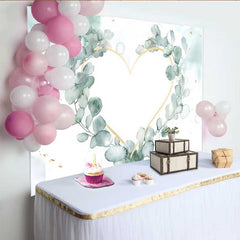 Lofaris Wedding Backdrop, Watercolor Eucalyptus Leaves Gold Geometric Heart Prop