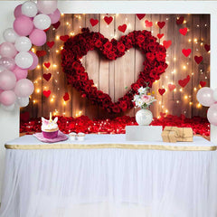 Lofaris Valentine's Day Backdrop, Red Rose Heart Hanging Hearts Rustic Wood Prop