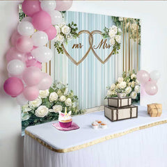 Lofaris Elegant White Floral Mr and Mrs Wedding Backdrop, Gold Hearts Ceremony and Reception Decoration