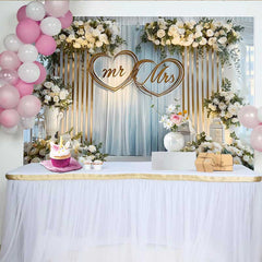 Lofaris Mr and Mrs Wedding Backdrop with White Roses and Lanterns, Gold Hearts Reception Decoration