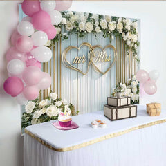 Lofaris Arched White Floral Mr and Mrs Wedding Backdrop, Gold Hearts Ceremony Party Decoration