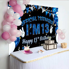 Lofaris Blue Balloons Official Teenager 13th Birthday Backdrop, IM 13 Galaxy Stars Milestone Party Decor