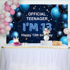 Lofaris Deep Blue and Gold 13th Birthday Backdrop, Official Teenager IM 13 Glitter Stars Party Decoration