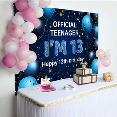 Lofaris Deep Blue and Gold 13th Birthday Backdrop, Official Teenager IM 13 Glitter Stars Party Decoration