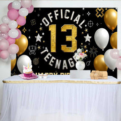 Lofaris Gold and White Gaming 13th Birthday Backdrop, Official Teenager 13 Milestone Party Decoration