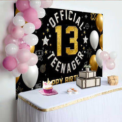 Lofaris Gold and White Gaming 13th Birthday Backdrop, Official Teenager 13 Milestone Party Decoration
