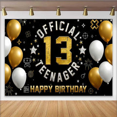 Lofaris Gold and White Gaming 13th Birthday Backdrop, Official Teenager 13 Milestone Party Decoration