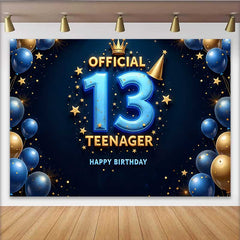 Lofaris 3D Blue and Gold 13th Birthday Backdrop, Official Teenager 13 Royal Milestone Party Decoration