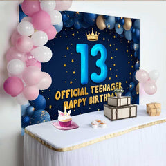 Lofaris Blue Balloon Arch 13th Birthday Backdrop, Official Teenager 13 Gold Stars Party Decoration
