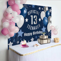Lofaris Navy and Silver Gaming 13th Birthday Backdrop, Official Teenager 13 Glitter Stars Party Decoration