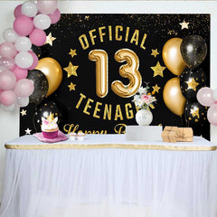 Lofaris Gold Glitter Official 13 Teenager Backdrop, Black and Gold 13th Birthday Milestone Party Decoration