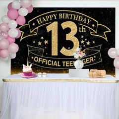 Lofaris Sparkling Gold Glitter 13th Birthday Backdrop, Official Teenager 13 Milestone Party Decoration