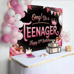 Lofaris Rose Gold Glitter 13th Birthday Backdrop, omg! Ur a TEENAGER Milestone Party Decoration
