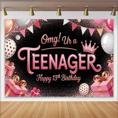 Lofaris Rose Gold Glitter 13th Birthday Backdrop, omg! Ur a TEENAGER Milestone Party Decoration