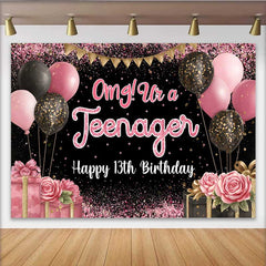 Lofaris Pink Glitter Omg! Ur a Teenager 13th Birthday Backdrop, Pink and Black Milestone Party Decoration