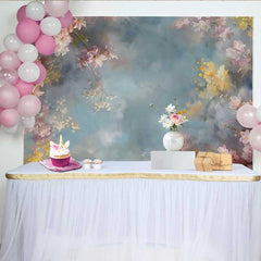 Lofaris Fine Art Pink Floral Frame Backdrop, Abstract Blue and Grey Sky Oil Painting Background