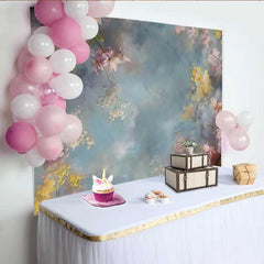 Lofaris Fine Art Pink Floral Frame Backdrop, Abstract Blue and Grey Sky Oil Painting Background