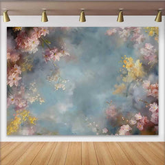 Lofaris Fine Art Pink Floral Frame Backdrop, Abstract Blue and Grey Sky Oil Painting Background