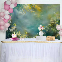 Lofaris Fine Art Yellow Spring Floral Backdrop, Teal and Blue Moody Oil Painting Studio Background