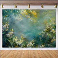 Lofaris Fine Art Yellow Spring Floral Backdrop, Teal and Blue Moody Oil Painting Studio Background