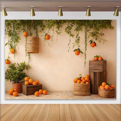 Lofaris Spring Orange Grove Indoor Backdrop, Mediterranean Fruit Harvest Photography Background