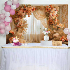 Lofaris Boho Autumn Wedding Arch Backdrop, Orange Roses Pampas Grass and Pumpkin Decoration