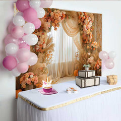 Lofaris Boho Autumn Wedding Arch Backdrop, Orange Roses Pampas Grass and Pumpkin Decoration