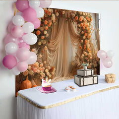 Lofaris Boho Fall Harvest Indoor Backdrop, Elegant Draping and Orange Floral Party Decoration