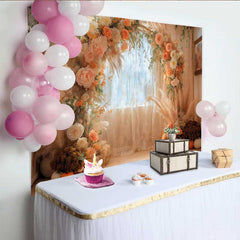 Lofaris Boho Autumn Pumpkin Arch Backdrop, Fall Floral and Pampas Grass Window Decoration