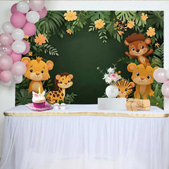 Lofaris Tropical Jungle Baby Animals Backdrop, Cute Safari Cub and Foliage Banner for Baby Shower