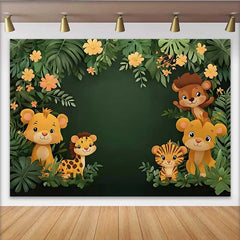 Lofaris Tropical Jungle Baby Animals Backdrop, Cute Safari Cub and Foliage Banner for Baby Shower