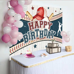 Lofaris Vintage Baseball Birthday Backdrop, Red Cap and Bat Sport Theme Party Banner for Boy